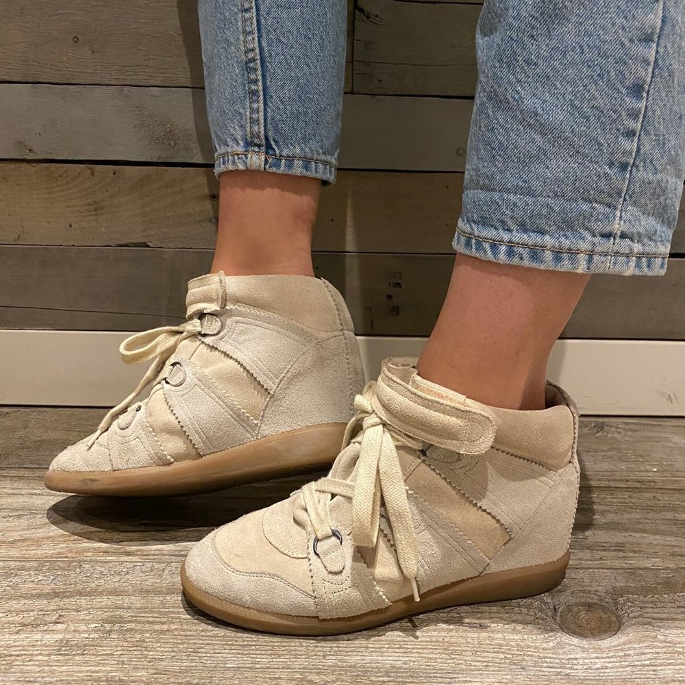 ISABEL MARANT Cream Suede Bluebell Wedge Sneakers